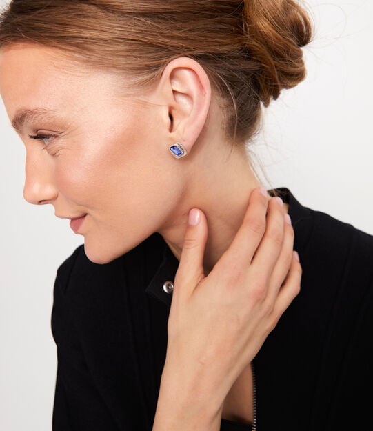 Stud earrings with blue crystal, Silver, large